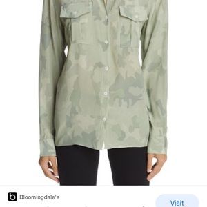 Rails Camo Print Silk Utility Blouse